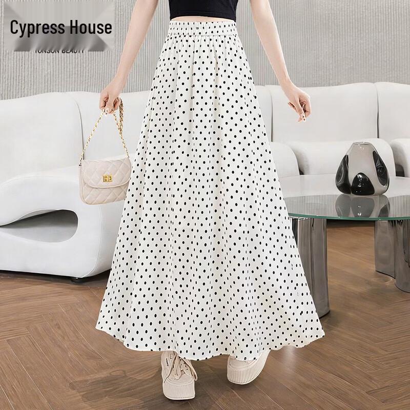 Women s Polka Dot High-Waist A-line Long Skirt XL