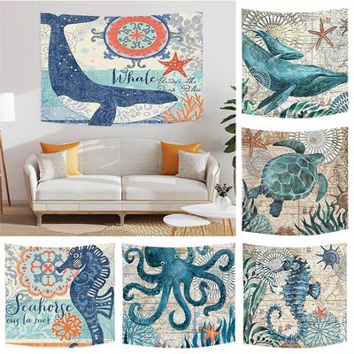 Undersea World Tapestry Blue Whale Octopus Seahorse Printed Pattern Tapestry Wall Hanging Tapestries for Bedroom Dorm Decor