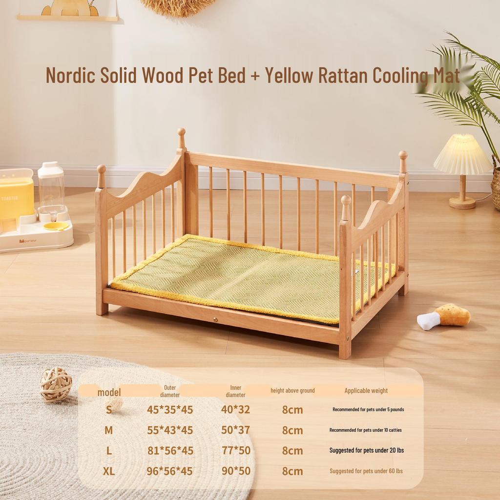 Spring Moisture-Proof Solid Wood Pet Bed - Removable, Washable Beech Playpen for Dogs and Cats
