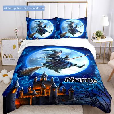 Witch On A Broom Duvet Cover Soft Bedding Set For Bedroomdorm Personalized Name Threepiece Set 1 Duvet Cover And 2 Pillowcases Perfect Gift For All