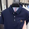 Short-Sleeved T-Shirt Men'S Medium And Green Lapel Collar Business Casual Solid Color Polo Shirt Simple Embroidery