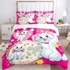 Pink Floral Cats Print 3Pcs Bedding Setduvet Cover With 2 Bedropillowcase Home Birthday Gift
