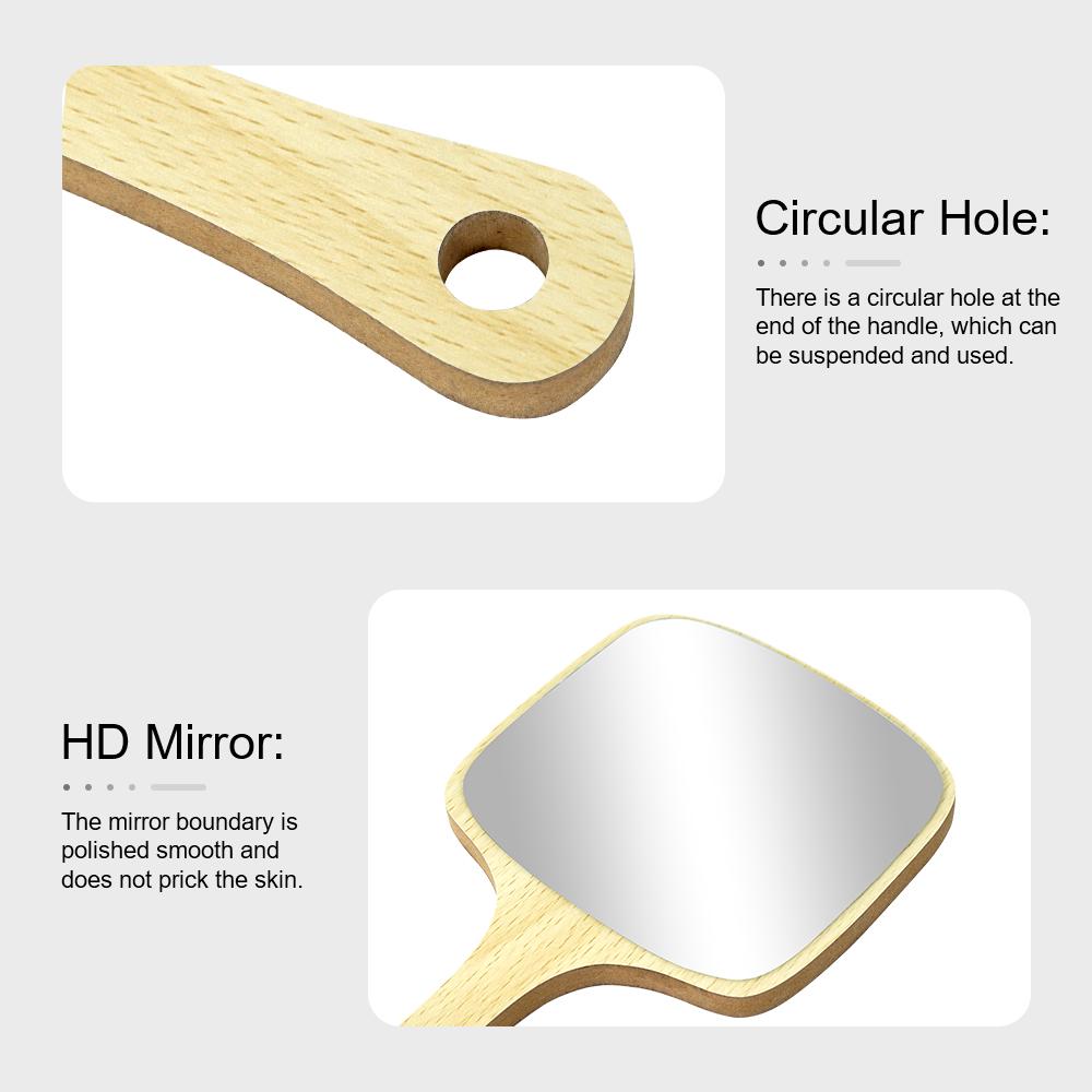 Wooden Fiber Handheld Square Mirror Barber Shop Portable Handle Mirror High Definition European Style Wooden Mirror For Women