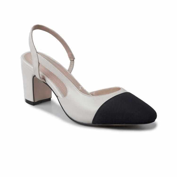 French Chunky Heel Color Block Backless Open Toe Sandals, Size 44, Women's Flats In Little Xiang Style.