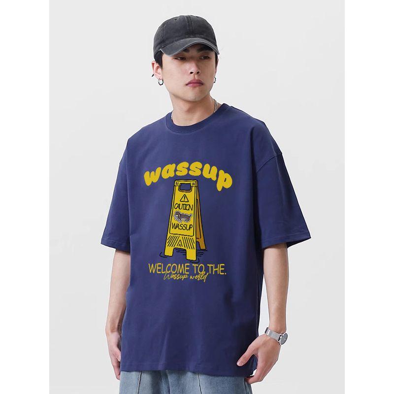 Wassup Official Store Trendy Brand Heavyweight T-Shirt Short-Sleeved Unisex Summer Loose Casual Pure Cotton Crew Neck Top