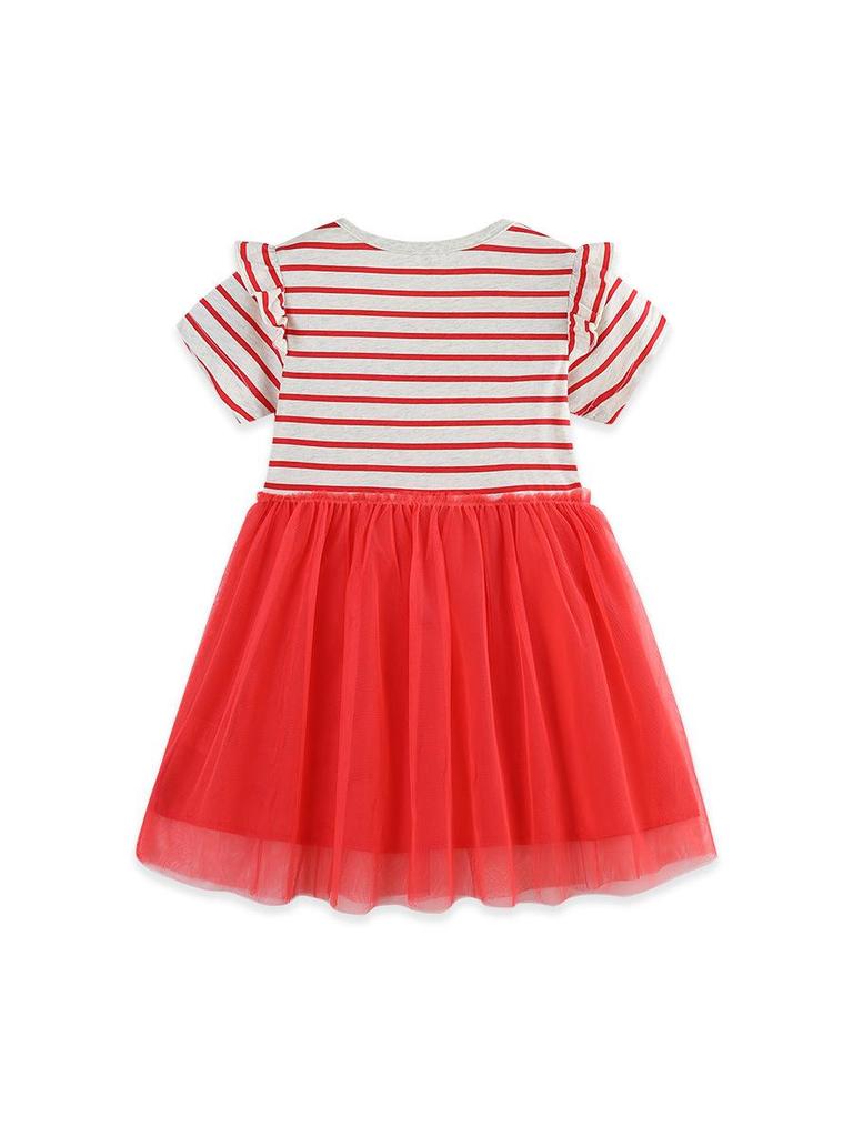 New Summer Striped Mesh Embroidered Princess Dress for Girls: European Style, Cute and Long