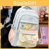 Cute Color Blocked Striped Cartoon Embroidery Student Backpack With Star Decor For School Use