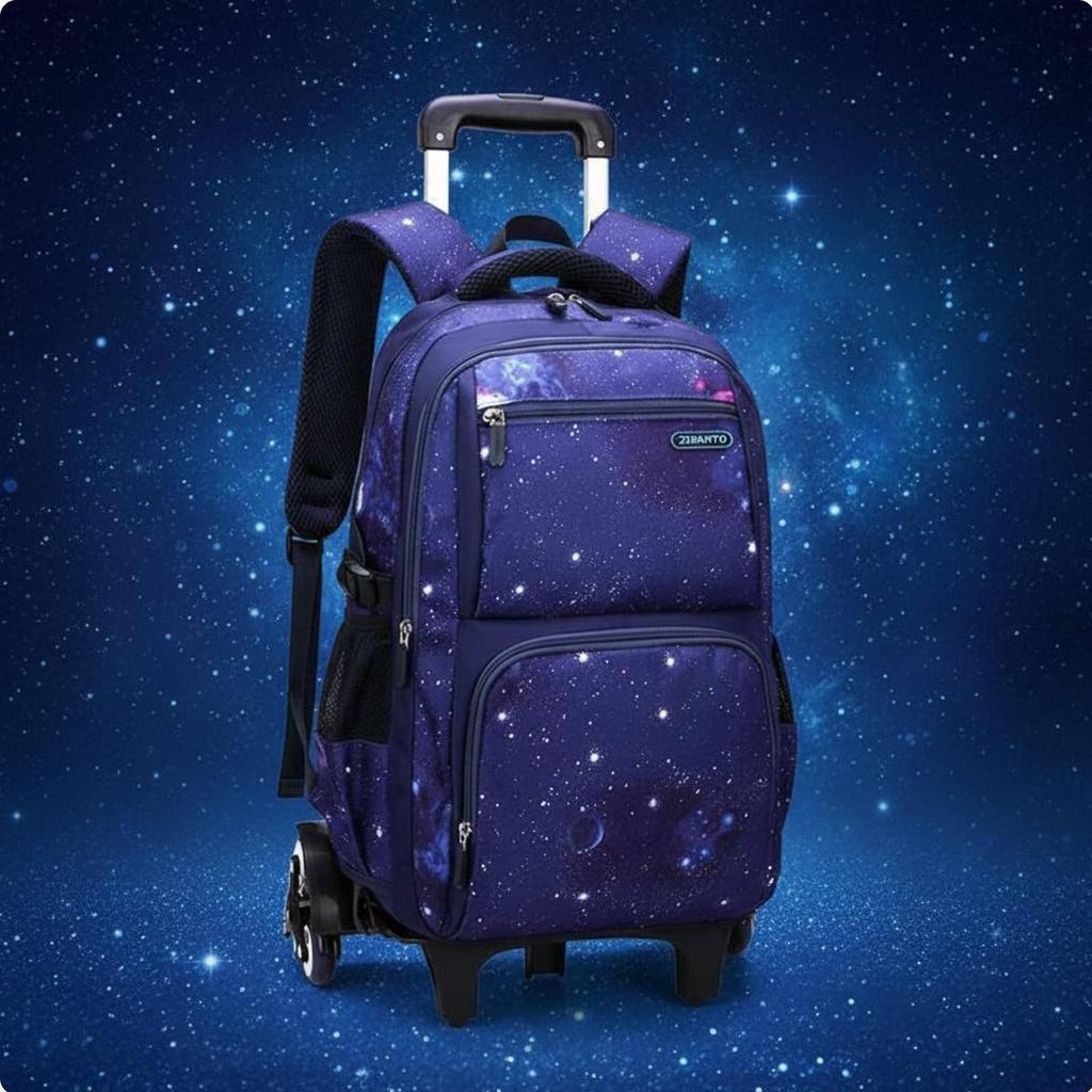 Large Capacity Rolling School Backpack Lightweight Kids Trolley for Students, Travel Black