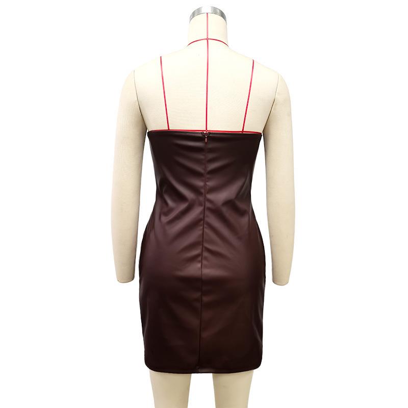2024 Autumn/Winter European & American Style Women's Tube Top PU Dress - Sexy, Fashionable Nightclub Outfit