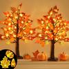 Thanksgiving Decorations, 2 Pack 24''/2FT Prelit Fall Maple Tree Fall Decor Total 48 LED Timer Battery Operated Lighted Pumpkins Acorns Maples Leaves