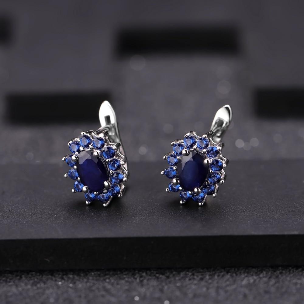 Fashion 1.89Ct Natural Blue Sapphire Earrings 925 Sterling Silver Gemstones Vintage Stud Earrings for Women Fine Jewelry