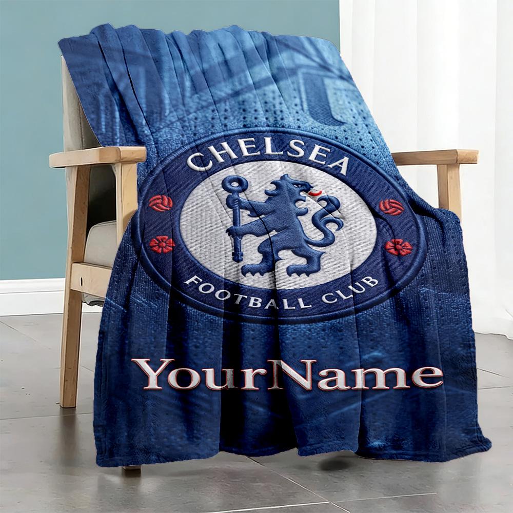Chelsea Customize Text Blanket Throw Personalized Blanket Ultra-Soft Suitable for Picnics Living Room Couch Bed Ideal for All Seasons