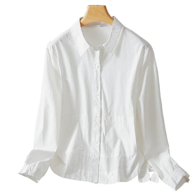 

Белая рубашка женская с длинным рукавом Топ Весна и Осень Новая с двусторонним карманом Женская рубашка XXL белый