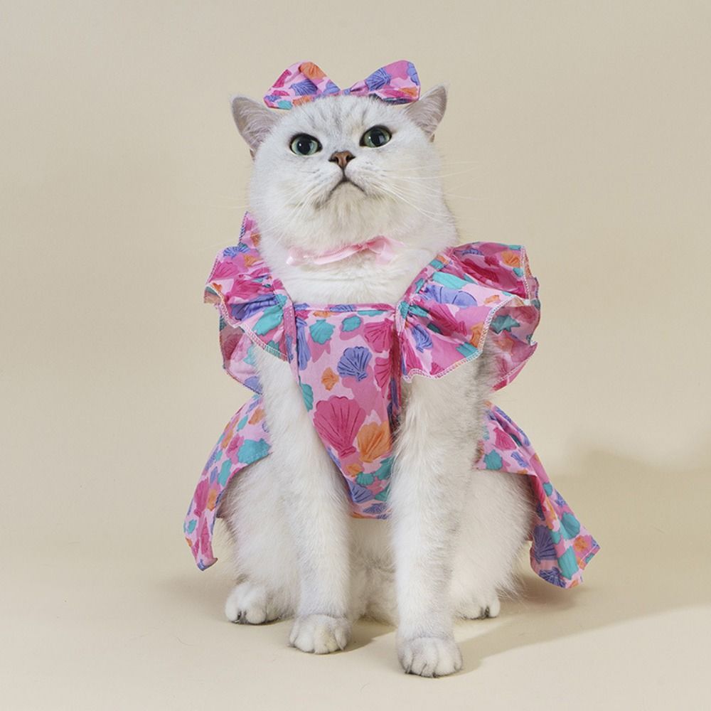 Chic Outfit Cotton Cat Ruffle Dress Spring Summer Comfortable Pet Dress Sleeveless Breathable Puppy Princess Skirt Cats