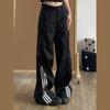 Straight spring and autumn sports trousers American casual large size striped loose pants men's new wide legs Hong Kong style