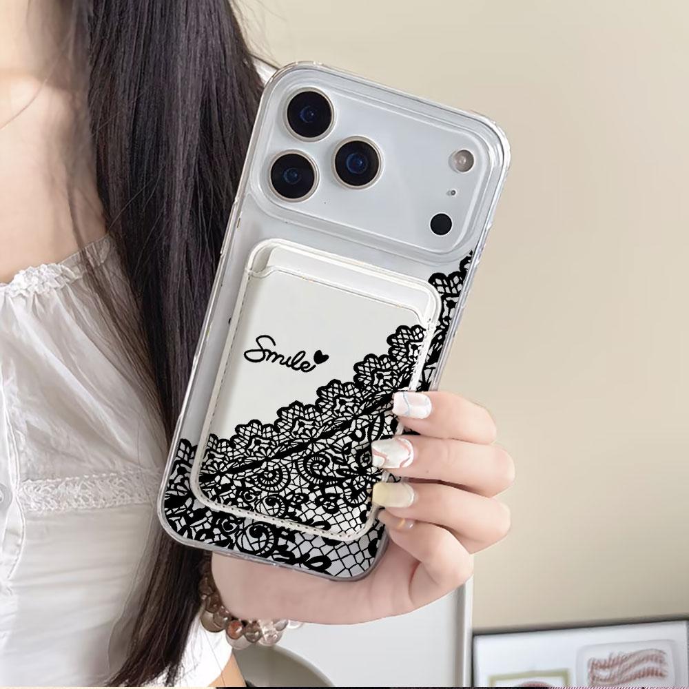 Sexy Lace Pattern For Magsafe wallet Magnetic Card holder Phone Case For iPhone 16 13 16 15 12 14 17 Pro Max 16 Plus 17 13 Cover iPhone 11 Pro