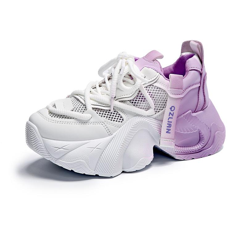

2025 summer new dad shoes women s color matching thick sole inner height increase breathable mesh versatile fashion casual women s shoes 40 фіолетовий