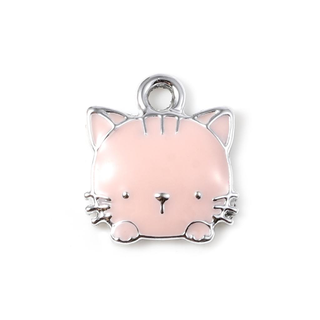 10 Piece Cute Charms Cat Animal Enamel Zinc Based Alloy Pendants DIY Making Earrings Necklace Women Jewelry 15mm x 13mm