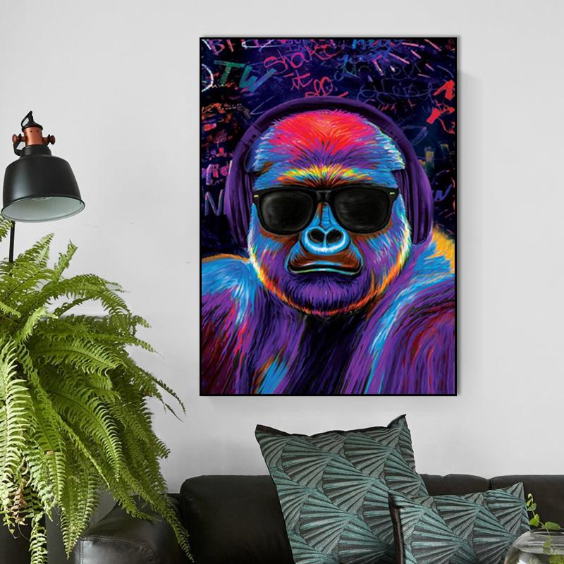 Street Pop Art Fun Animals Monkeys Wearing Headphones Posters Prints Game Handles Canvas Painting Wall Art for Home Decor