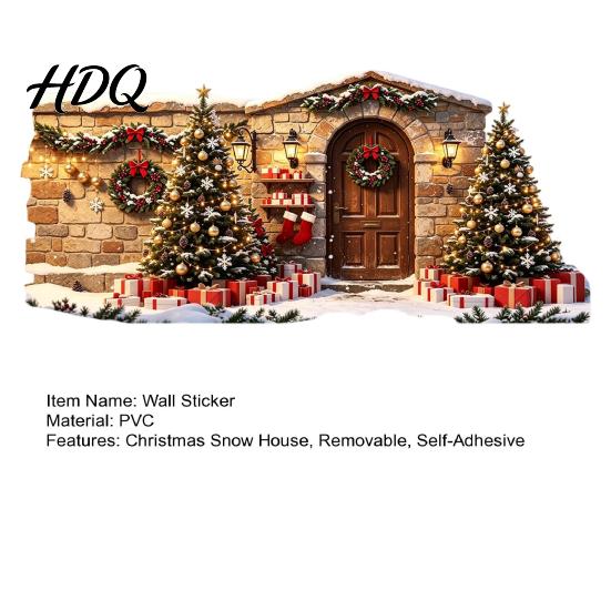 Winter Scene Wall Decals Christmas Snow House Sticker Removable Self-Adhesive Sticker Decal PVC Waterproof Decorative Decal for Holiday Party