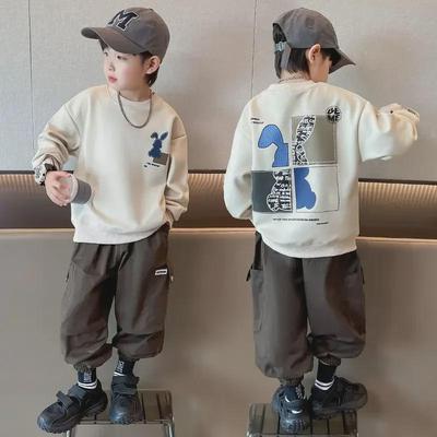 Boys' 2024 Spring/Autumn Round Neck Sweatshirt - Fashionable Top for Middle and Large Kids
