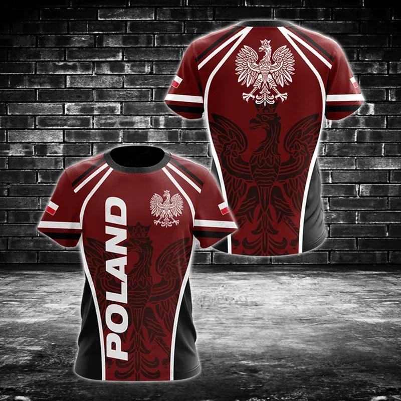 Odznak polské vlajky Warrior Camouflage 3D tištěný Pánské Crew Neck Krátký rukáv Oversized Volné Módní tričko Sportovní Rychleschnoucí