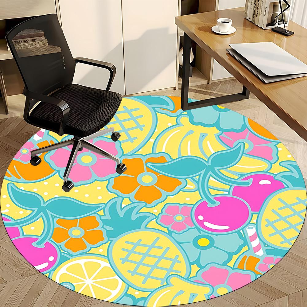 1pc Pineapple Floral Pattern Office Round Rug, Non-slip, Soft and Durable Office Rug for Interior Decoration, Perfect for Office, Beautiful Decoration