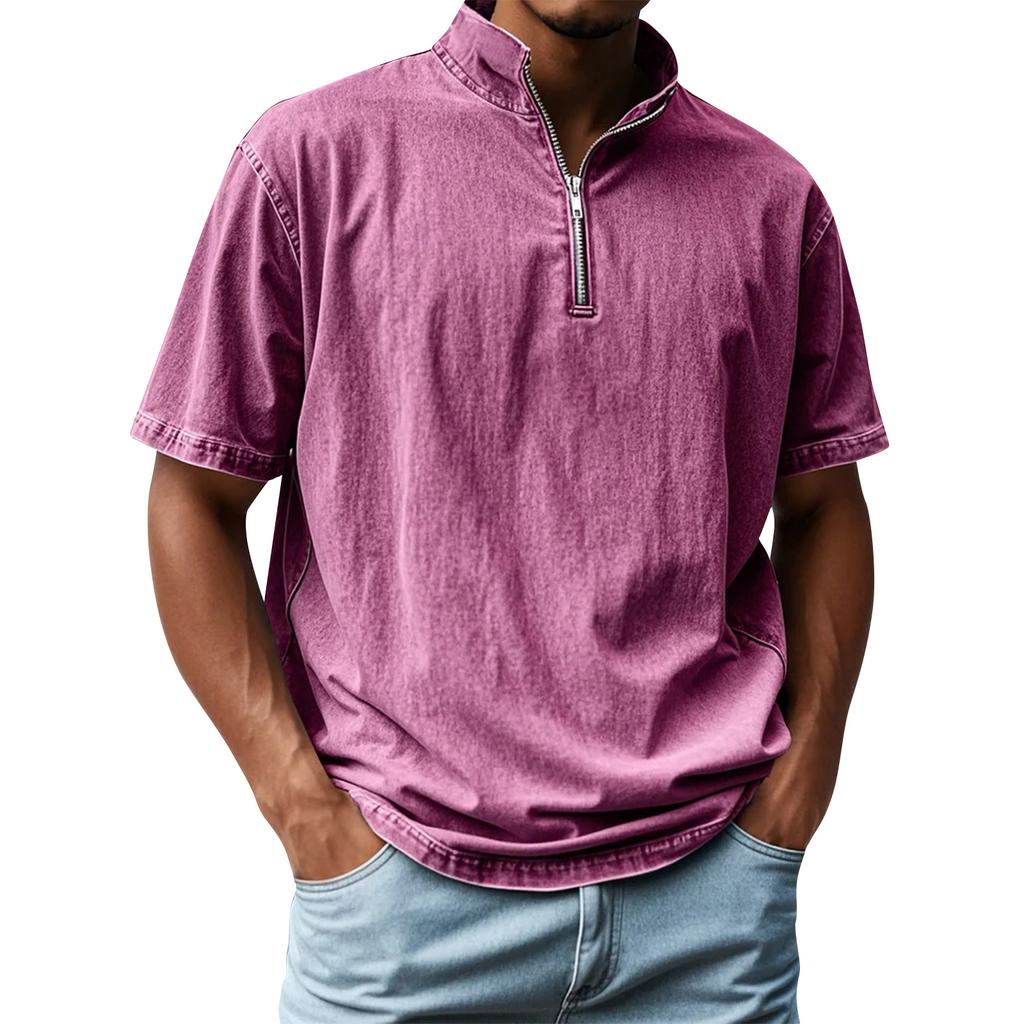 Pánské letní vintage košile s krátkým rukávem, klopou a zipem