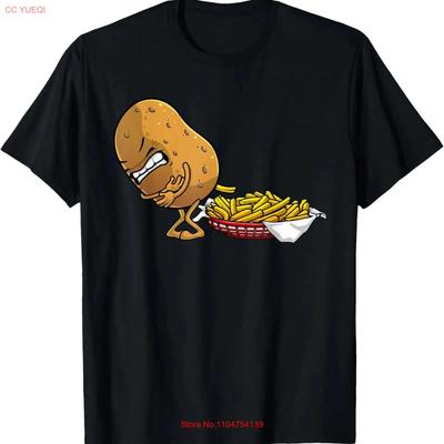 Funny French Fries Designs Potato Food Eaters T Shirt Vintage Washed Stretched Soft Top For Everyday Wear Versatile Unisex