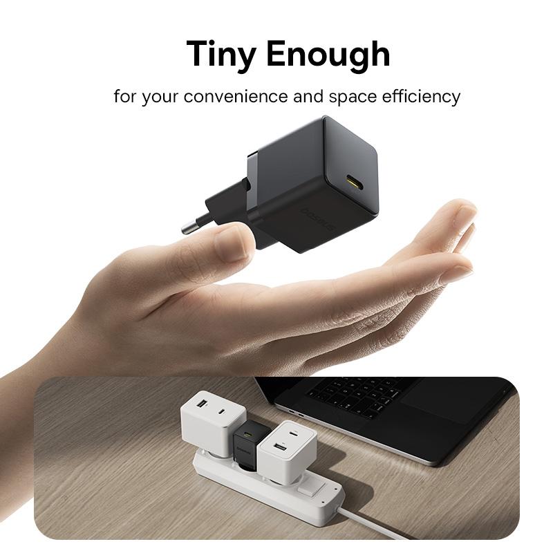 BASEUS Palm Fast Charger 30W Type-C Single Port EU Plug Wall Charging Adapter with 60W Type-C Cable