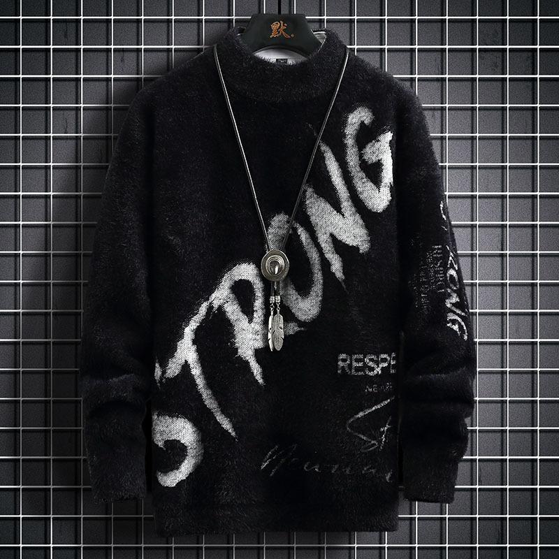 

Горячая распродажа, Модный свитер с полувысоким горлом и буквенным принтом, Повседневный пуловер, Теплый вязаный свитер 4XL белый