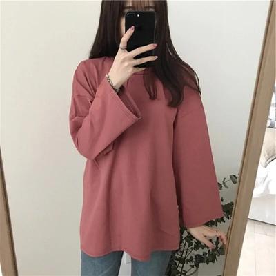 Harajuku Casual Loose Bottoming T-shirt Woman Spring Autumn O-neck All-match Tops Long Sleeve Solid T Shirt Korean Women Y2k Top Streetwear