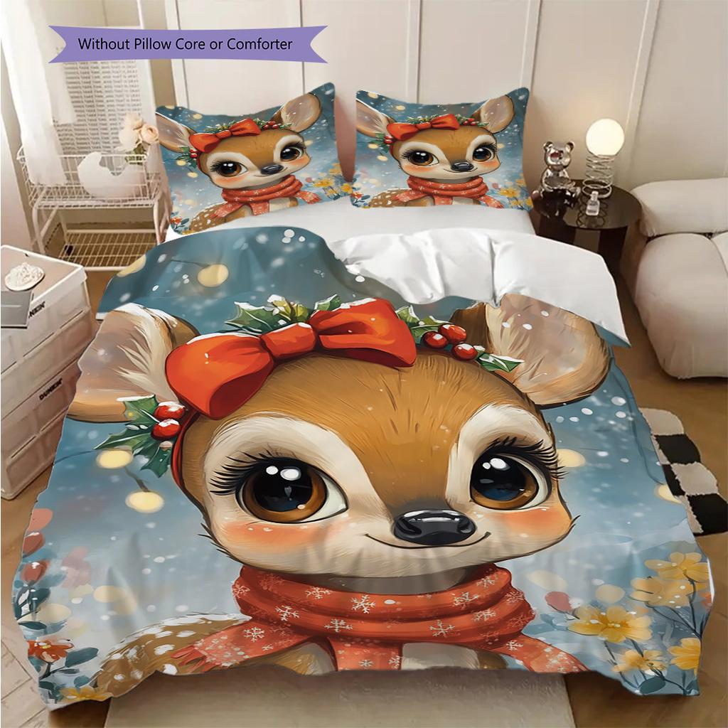 Elk Pattern Bedding Quilt Set Quilt Cover Pillowcase Home Decoration Birthday Gift (1 * Duvet Cover + 2 * Pillowcase, Without Core)