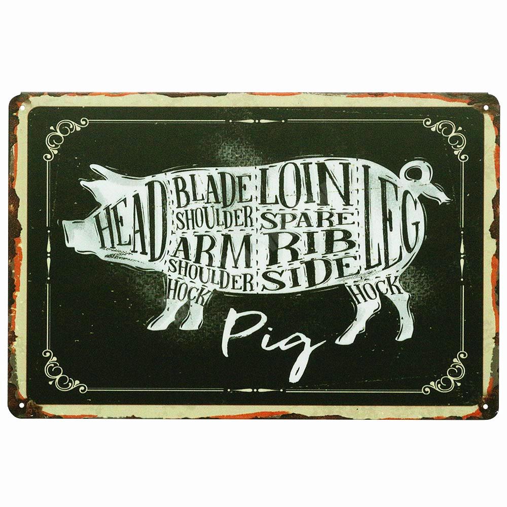 BUTCHER'S GUIDE Vintage Metall Zeichen Küche Dekorative Platten Plaque Cut Rindfleisch Pferd Huhn Schwein Poster Ente Wand Aufkleber N265