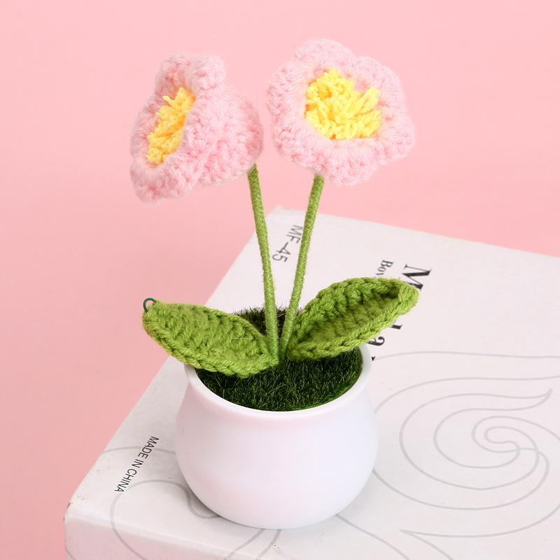Hand-Knitted Yarn Lily of the Valley Artificial Flower Pot for Home and Office Decor