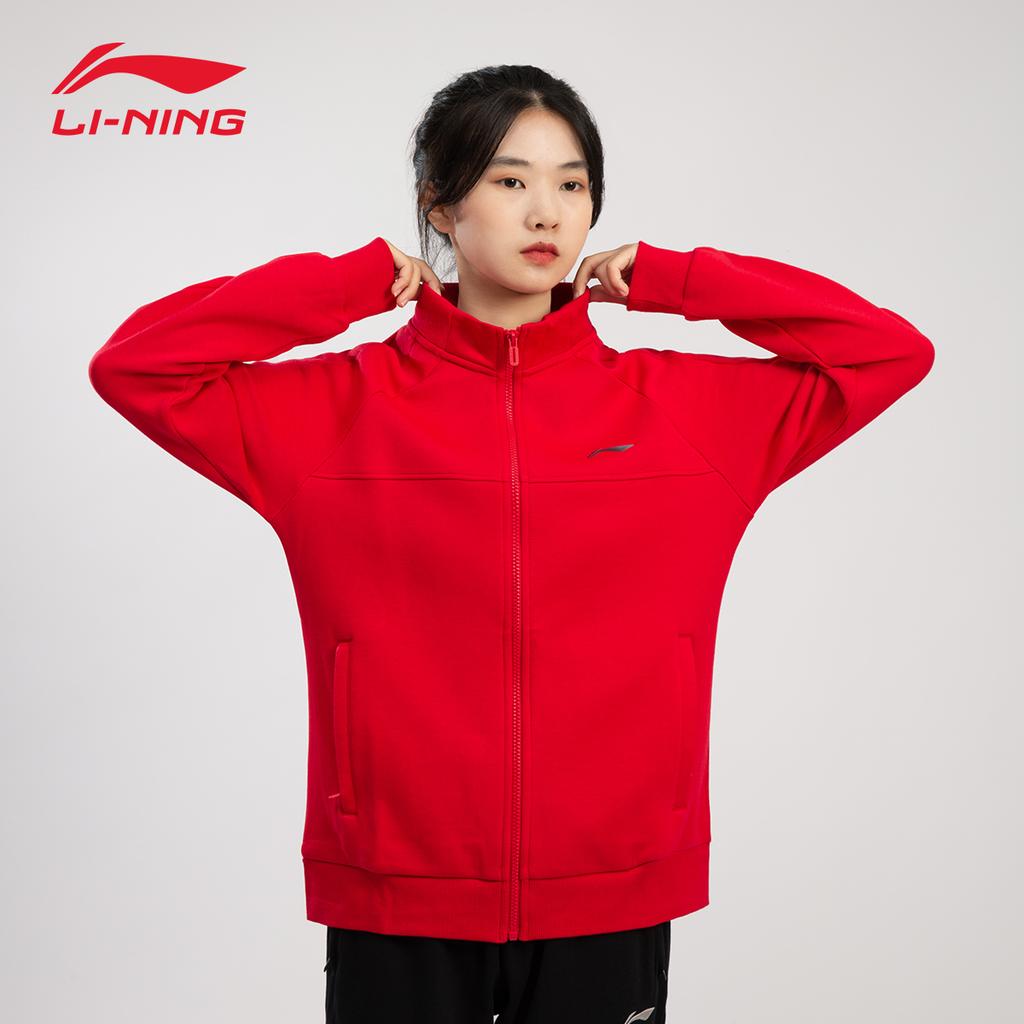 Li Ning Plain Logo Zip Stand Collar Long Sleeve Sweatshirt Women Sweatshirt Red AWDRB06-2