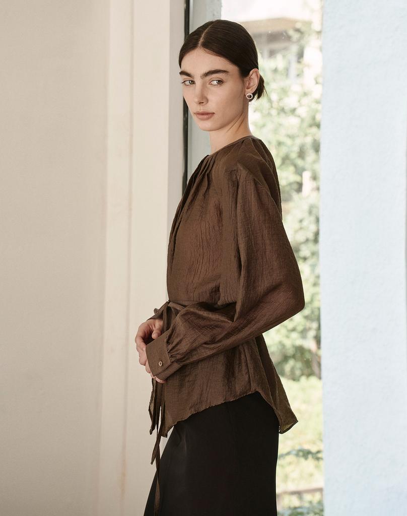 GIEMAR Round Neck Strap Blouse Brown