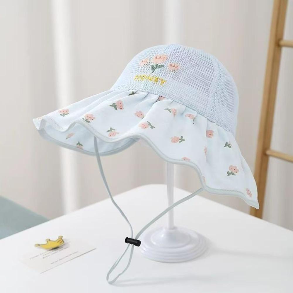 

Large Brim Children Sun Cap Floral Pattern Fisherman Hat Sweet Kids Sunshade Hat Beach/Travel синий