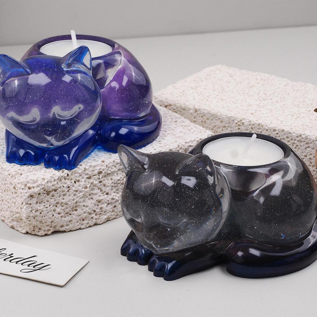 1PC Diy Crystal Dropper Resin Cat Candle Holder Animal Ornament Mirror Silicone Mold
