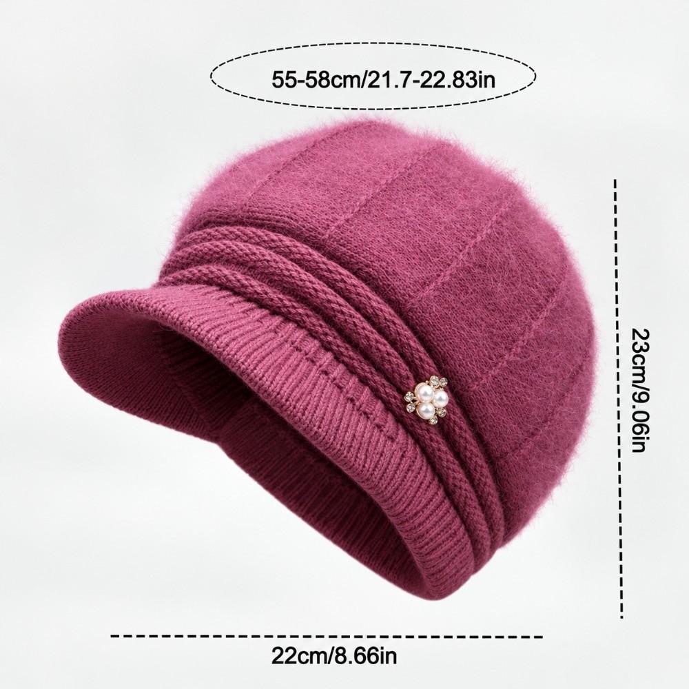 Thick Plush Liner Winter Brimmed Hat Short Brim Design Elderly Ladies Hat  Cold Wind Protection
