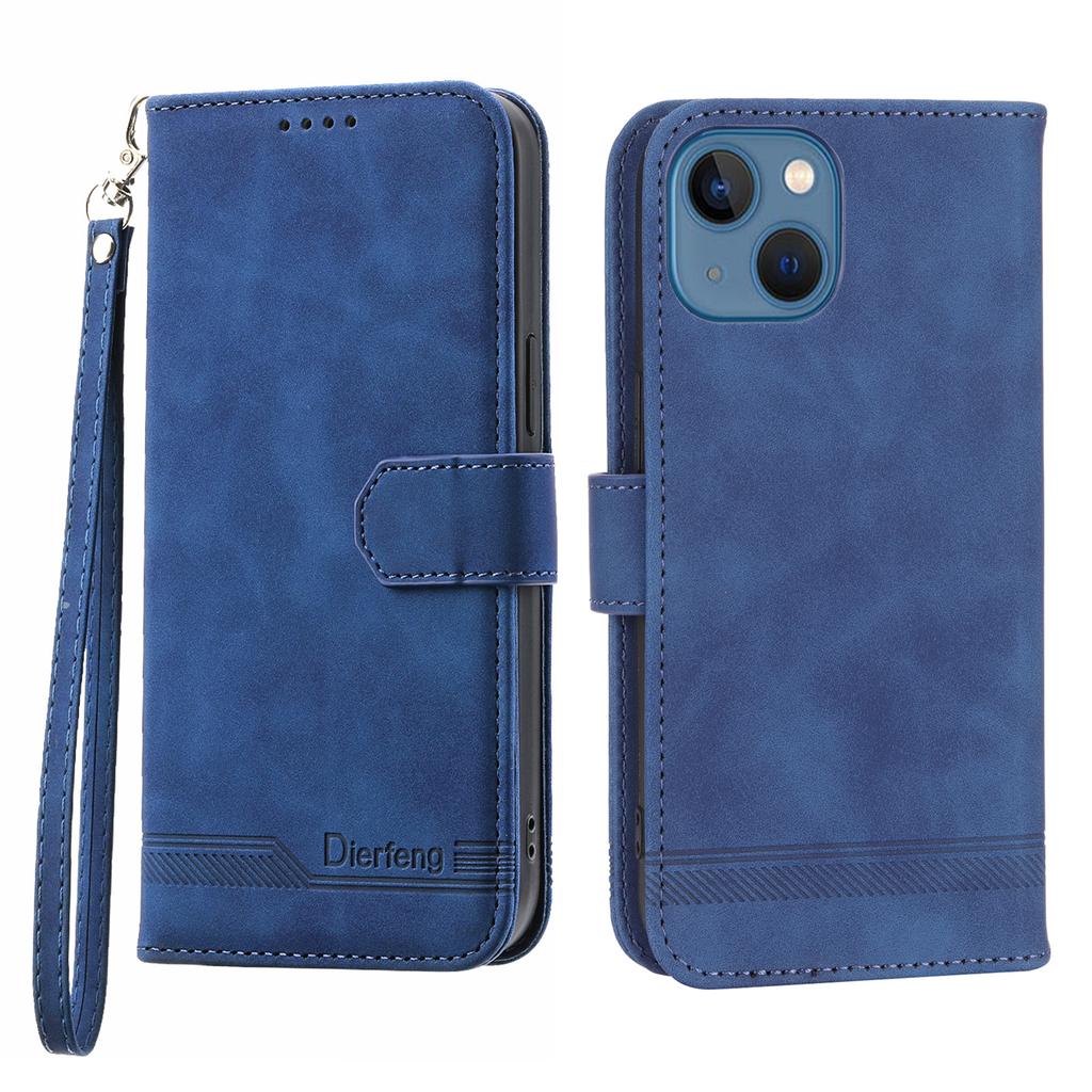 DIERFENG DF-03 Drop-proof Phone Case for iPhone 13 Mini 5.4 inch,Stand Wallet PU Leather Lines Imprinted Cell Phone Cover