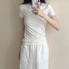 Korean contrasting color pure cotton short-sleeved t-shirt women's summer niche design sense solid color slim and thin inner top