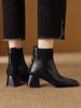 Fashion Ankle Boots for Women Heeled Leather Splicing Knit Office Booties Comfortable and Elegant Goth Y2k Autumn Chic Woman Short Shoes