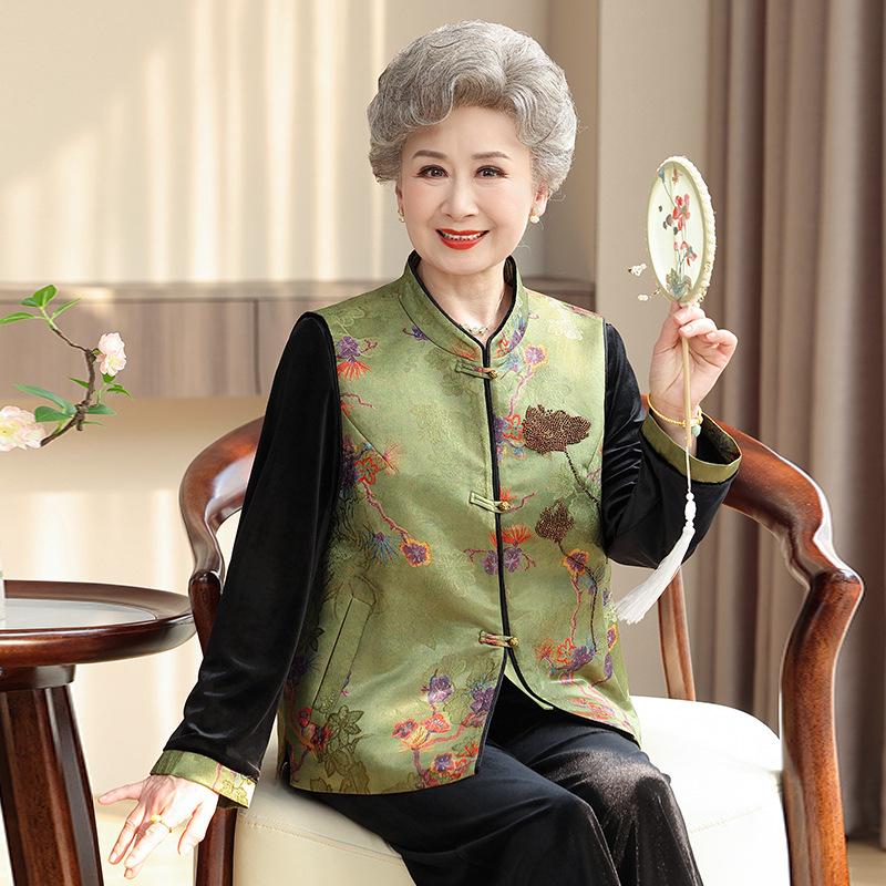 

Elegant Spring & Autumn Two-Piece Vest Set for Middle-Aged and Elderly Women L [Under 100 jin]