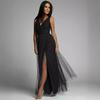 Europe and the United States Cross-border 2025 New Ma Xun Sexy V-neck Waist and Thin Split Fork Big Pendulum Shiny Dress Dress