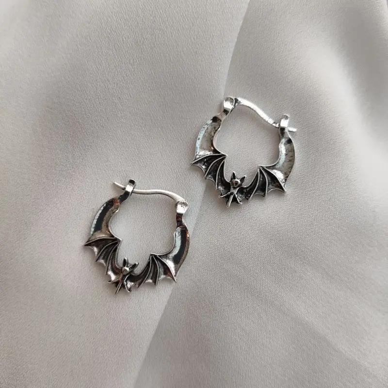 Bat Hoop Earrings. Bat Earrings, Silver Color Tone Earrings, Vintage Bat Jewelry