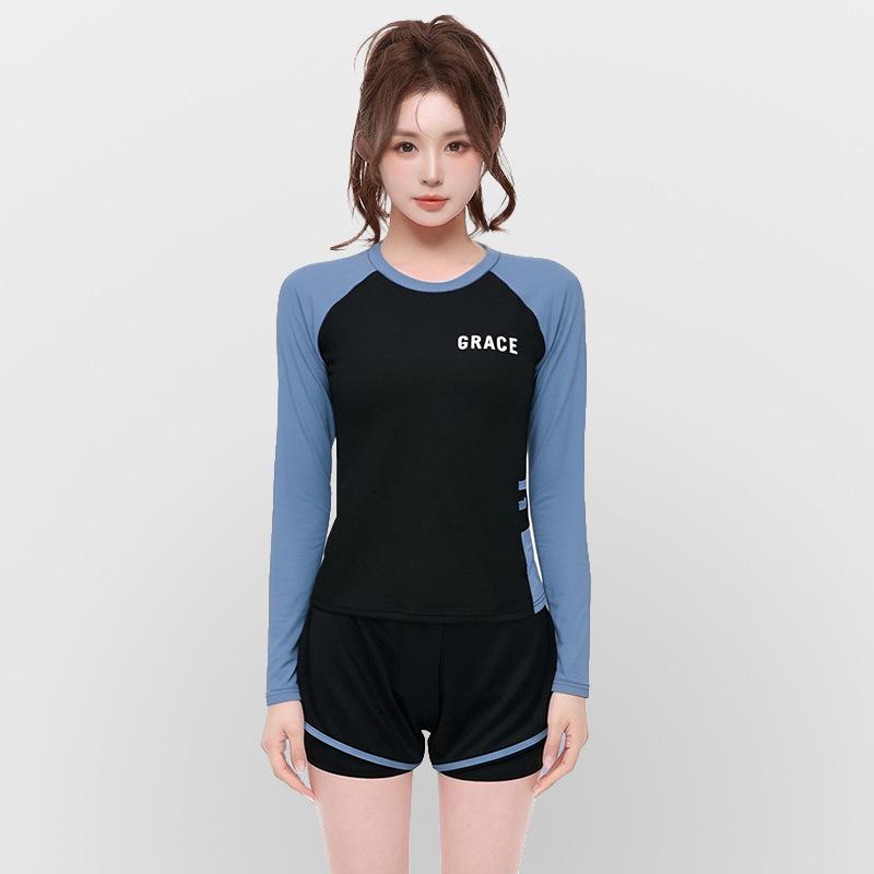 Swimsuit Women's split small chest sports cover belly and look thin conservative hot spring professional swimming training swimsuit