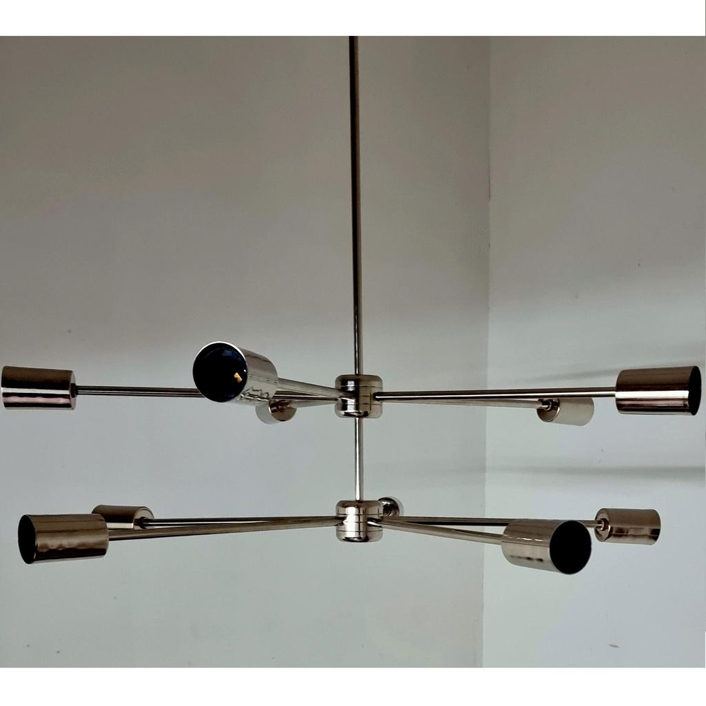 Lámpara de Araña Metálica Cromada de Doble Rueda 10 Brazos Molinillo de Viento Ideal Para Dormitorio y Pasillo