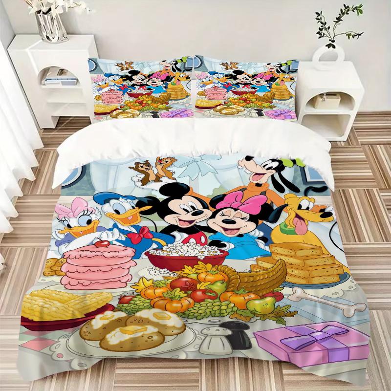 3pcs Mickey and Friends Party Quilt Cover Set - Soft and Cozy Bedroom, Guest Room and Dorm Decorative Bedding 3-Piece Set 1 Quilt Cover + 2 Pillo