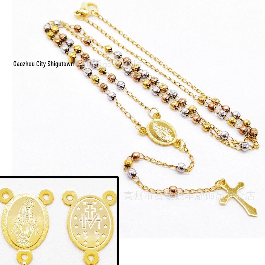 3M Goldene Rose Stahl Halskette: Elegantes dreifarbiges Design mit runden Perlen